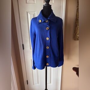 Jones New York-Elegant Royal Blue Women's Cardigan Sweater with Gold Buttons NWT